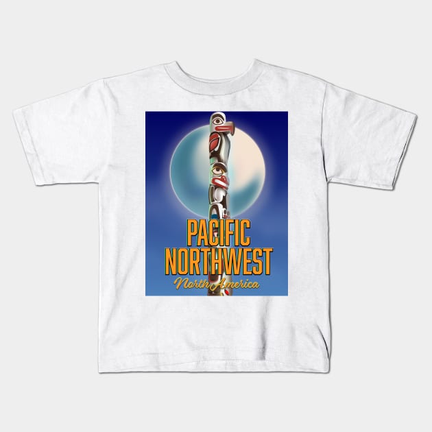 Pacific northwest totem pole travel poster Kids T-Shirt by nickemporium1